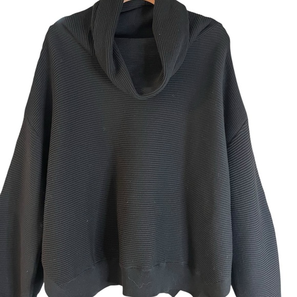 PLANET by Lauren G Cozy Black Cowl Neck Sweater Ribbed Heavy Cotton One Size - Picture 1 of 9